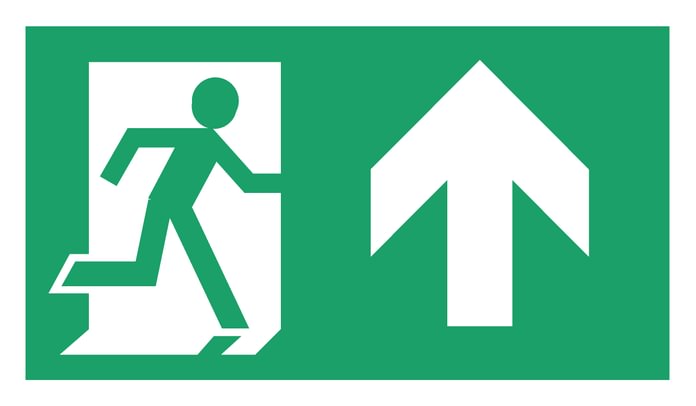 Ženklas „Avarinis išėjimas tiesiai su rodykle“