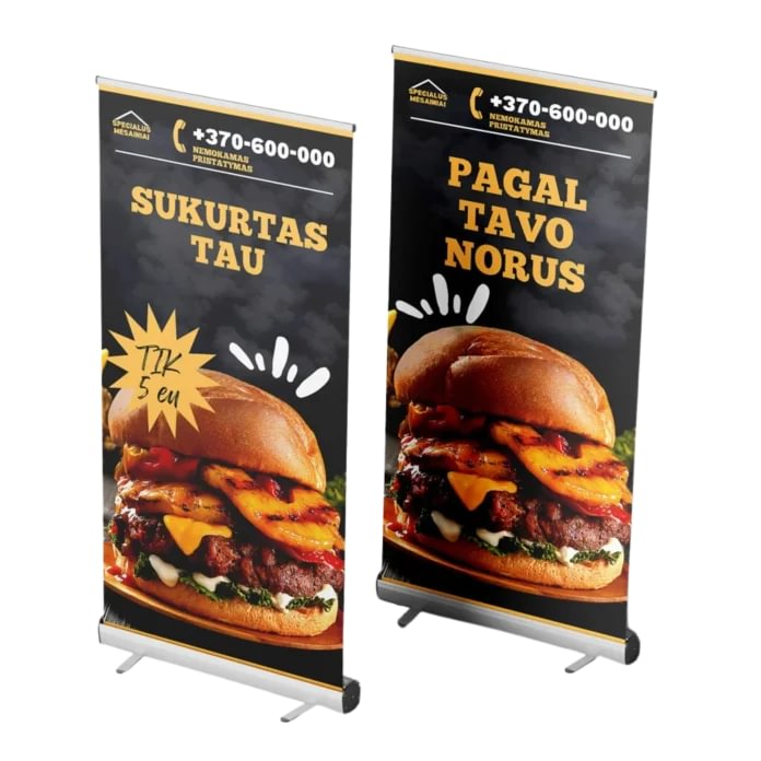Mobilus dvipusis roll up stendas (plakatas + konstrukcija)