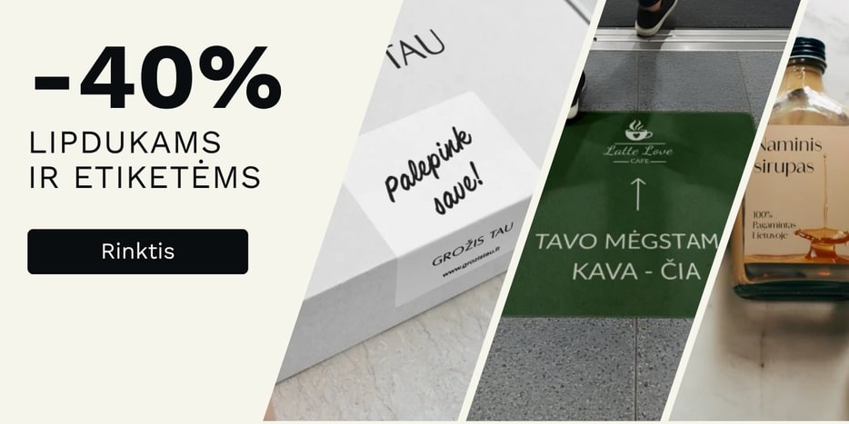 40% nuolaida lipdukams ir etiketėms