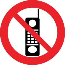 Ženklas „Draudžiama naudotis mobiliuoju telefonu“