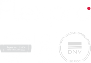 FLEXPRO footer logo with certifications PSD FSC DNV